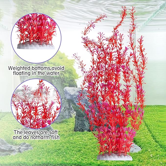Hamiledyi Aquarium Plastic Plants Aquarium Decor Artificial Fish Tank Plants,Tall Fish Tank Decorations, Extra Large Aquarium Plant 23.6-inch Tall,2PCS(Red)