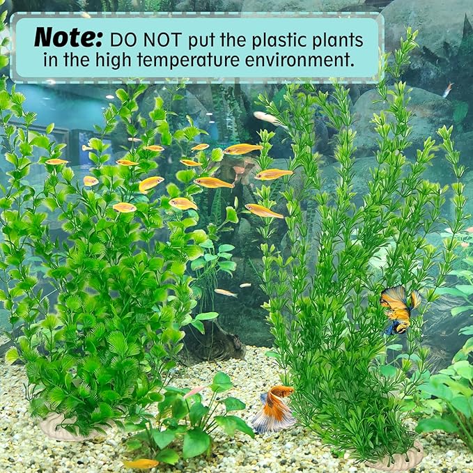 Hamiledyi 23" Tall Aquarium Plastic Plants - 2 Pack Soft Fish Tank Decor, Artificial Green Grass Cluster for Aquariums, Safe Bendable Underwater Plants(Green Style B)