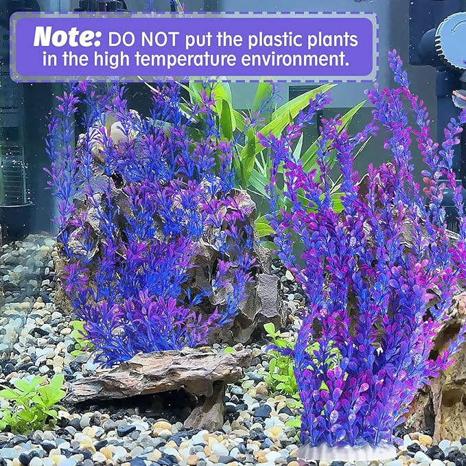 Hamiledyi Aquarium Plastic Plants Aquarium Decor Artificial Fish Tank Plants,Tall Fish Tank Decorations, Extra Large Aquarium Plant 23.6-inch Tall,2PCS(Purple Style B)