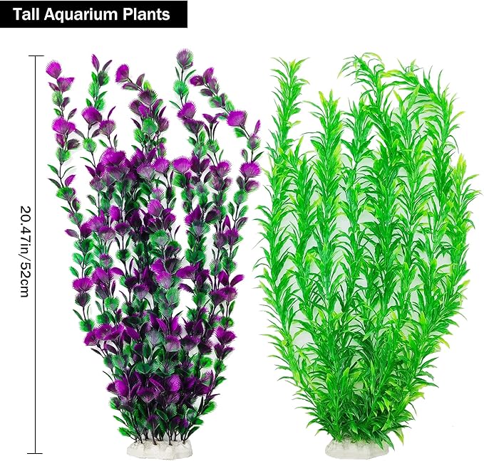 20.47 Inch Tall Aquarium Plants – Large Lifelike Artificial Fish Tank Decorations, 2 Pcs Fish Tank Plants Plastic,Durable & Safe for Freshwater/Saltwater Aquariums (Green (Style D))