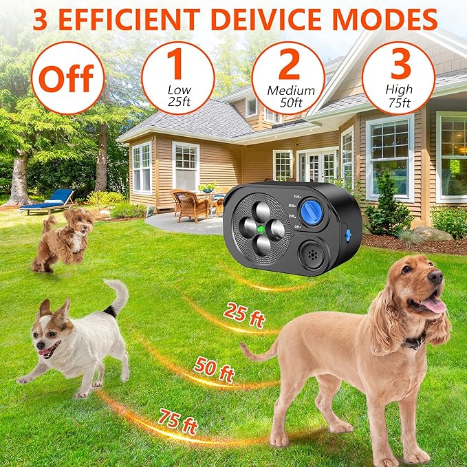 2025 New Anti Barking Device for Dogs, Bark Box Rechargeable Dog Barking Deterrent with Variable Ultra Frequency/6 Modes/IP65 Waterproof Dog Silencer Stop Neighborsâ Dog from Barking Up to 75ft(Black)
