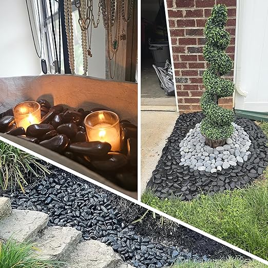 18LB 1"-2" Black River Rocks for Plants, Polished Pebbles for Garden Landscaping, Planters, Aquariums, Vase Fillers – Indoor & Outdoor Decor