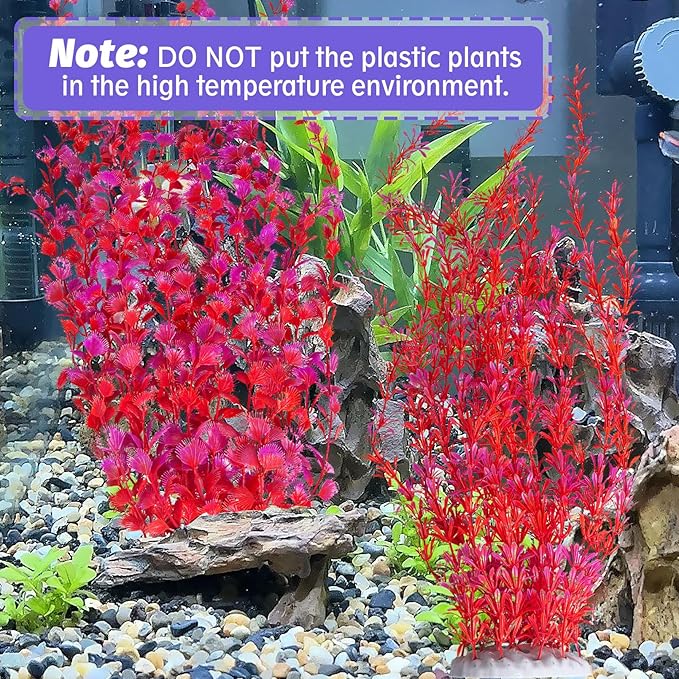 Hamiledyi Aquarium Plastic Plants Aquarium Decor Artificial Fish Tank Plants,Tall Fish Tank Decorations, Extra Large Aquarium Plant 23.6-inch Tall,2PCS(Red)