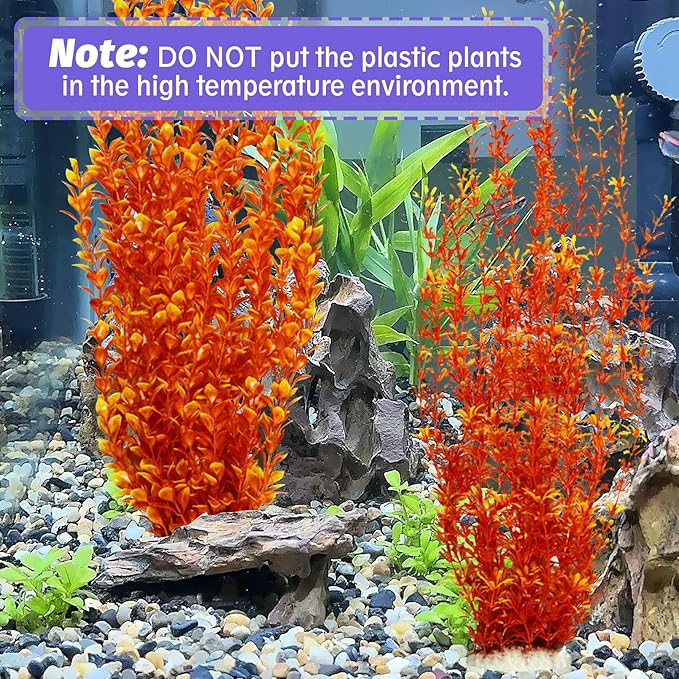 Hamiledyi Aquarium Plastic Plants Aquarium Decor Artificial Fish Tank Plants,Tall Fish Tank Decorations, Extra Large Aquarium Plant 23.6-inch Tall,2PCS(Orange Style A)