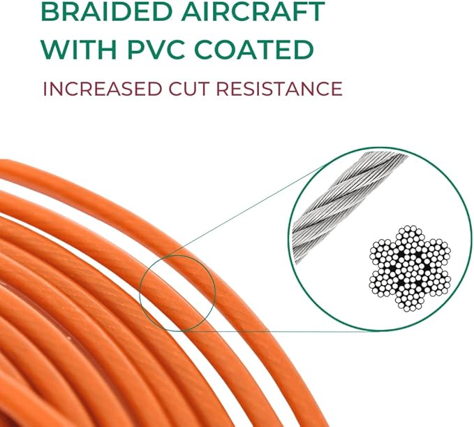 20FT Tie-Out Cables for Dogs - Strong, Safe, and Durable Dog Tie-Outs for Small Dogs up to 35 Pounds - Weather and Wear Resistant Galvanized Aircraft Cable for Outside Use
