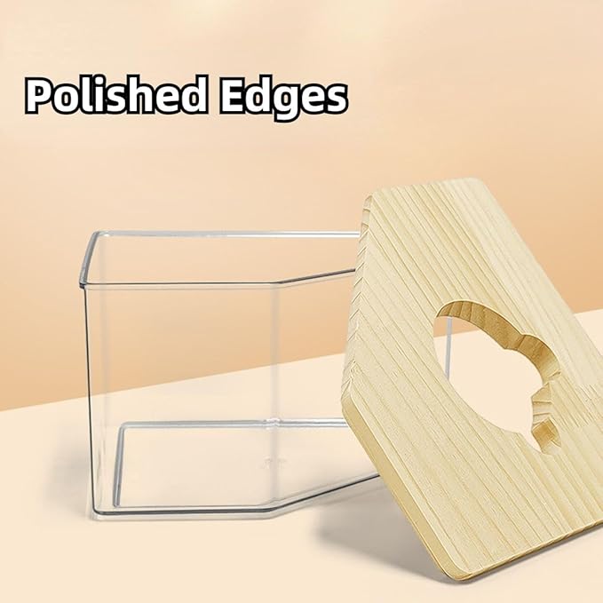 Hamster Sand Bath Box Container, Small Pet Sandbox Lid Design Take Bath Wooden Sandbox Dust Bath, Transparent Bathroom & Digging Box Acrylic Syrian Hamster Litter Box Small Animal Accessories (A)