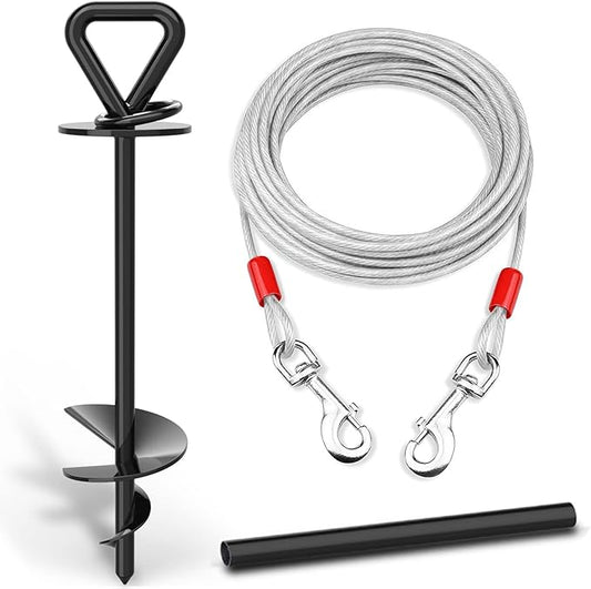 25 ft Dog Tie Out Cable and Stake - Durable & Sturdy Yard Leash and Stake for Small Medium Large Dogs Up to 125lbs No Tangle Dog Leads for Yard Camping Outside (25ft - 125lbs, Black)