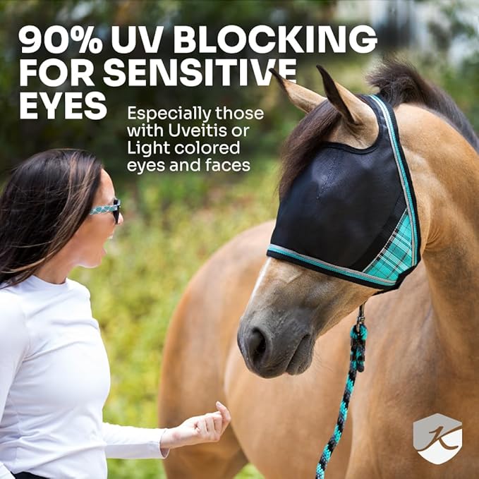 Kensington UViator CatchMask Horse Fly Mask with Web Trim UV Eye Protection Mask for Horse - XL, Atlantis