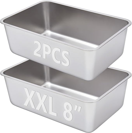 2 Pack Stainless Steel Litter Box-XXL Metal Litter Box for Big Cats 8IN Deep, Cat LitterBox-Pet Toilet Easy to Clean,High Sided Cat Litters Boxes Adult Cats,Non Stick, No Smell