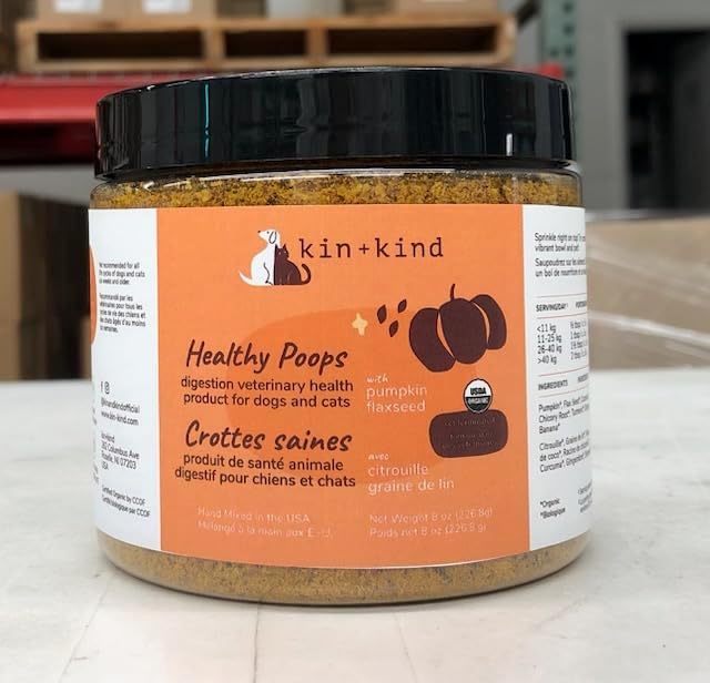 kin+kind Organic Fiber for Dogs&Cats - Pumpkin Boost for Healthy Poops - Digestive Health - Flax Seed, Ginger, Turmeric and Coconut - Made in USA - Bundle (3 x 8 oz)