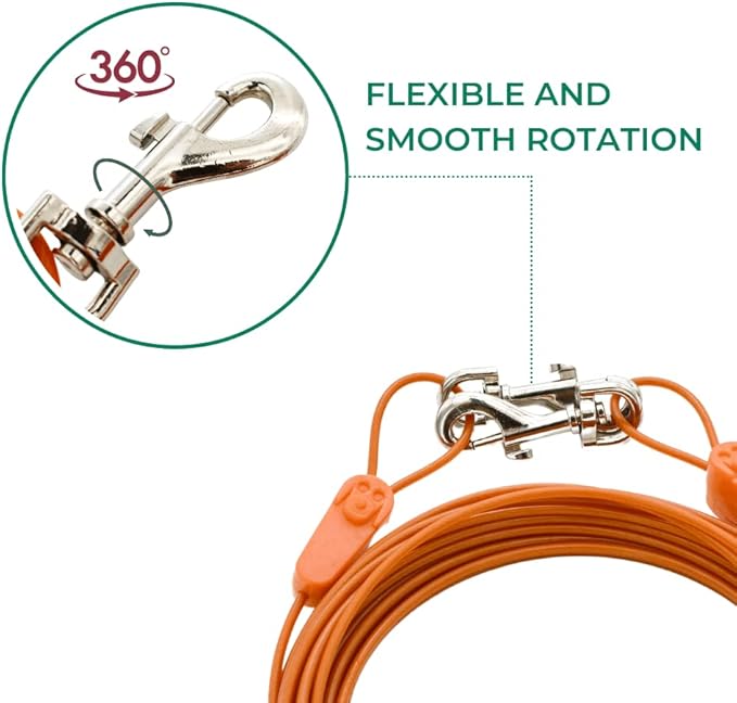 20FT Tie-Out Cables for Dogs - Strong, Safe, and Durable Dog Tie-Outs for Small Dogs up to 35 Pounds - Weather and Wear Resistant Galvanized Aircraft Cable for Outside Use