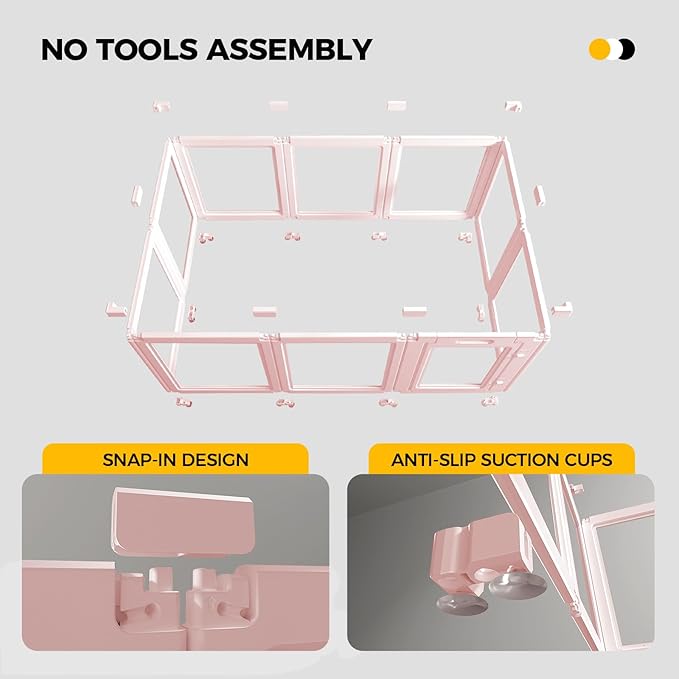 23.6“H 2PCS Extension Kit - Door+Panel, T-Buckles for Compartment, Expandable Clear Dog Play Pen Acrylic Dog Playpen Indoor,for Puppy Cat Bunny Small & Medium Dogs (Pink-23.6" H, 2PCS)