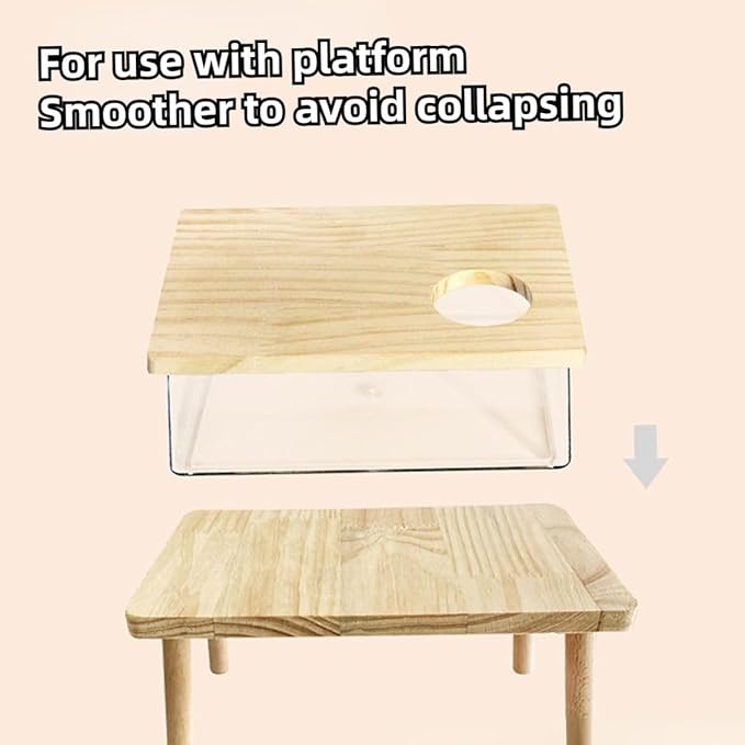 Hamster Sand Bath Box Container, Small Pet Sandbox Lid Design Take Bath Wooden Sandbox Dust Bath, Transparent Bathroom & Digging Box Acrylic Syrian Hamster Litter Box Small Animal Accessories (B)