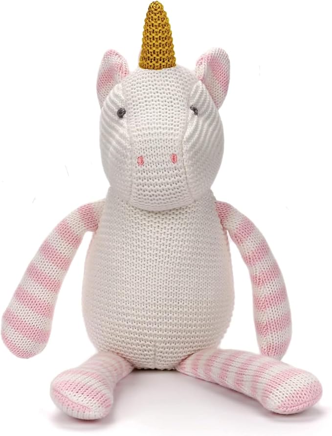 100% Organic Cotton Baby Stuffed Animal, Pink Unicorn Plush for Newborn 7.1"