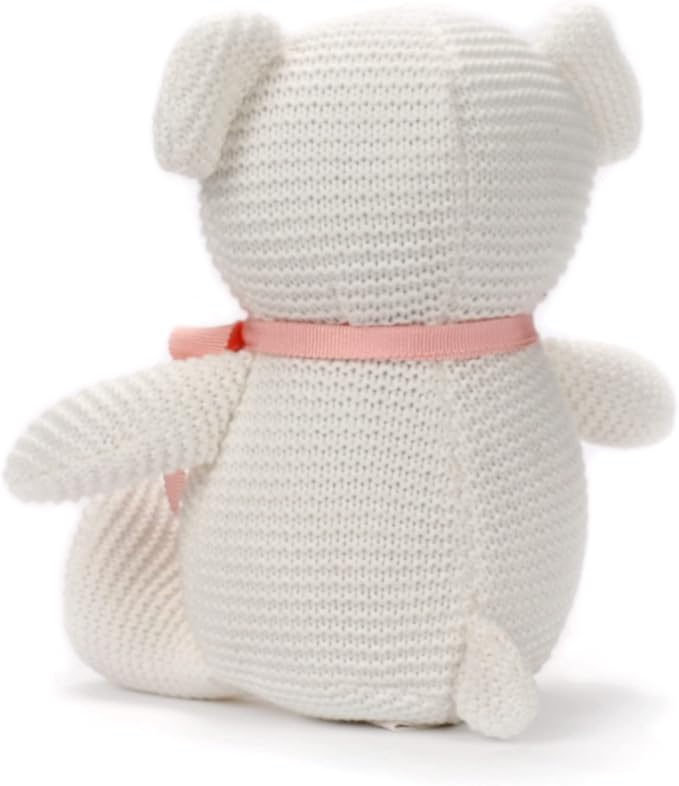 100% Organic Cotton Baby Stuffed Animals White Teddy Bear for Newborn 6.5"