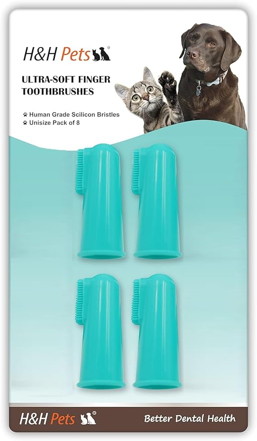 H&H Pets Dog Finger Toothbrushes - Professional Pet Finger Dental Brush Set for Dogs Puppies Cats, Soft Bristles, Size Small 4 Count-Silicon