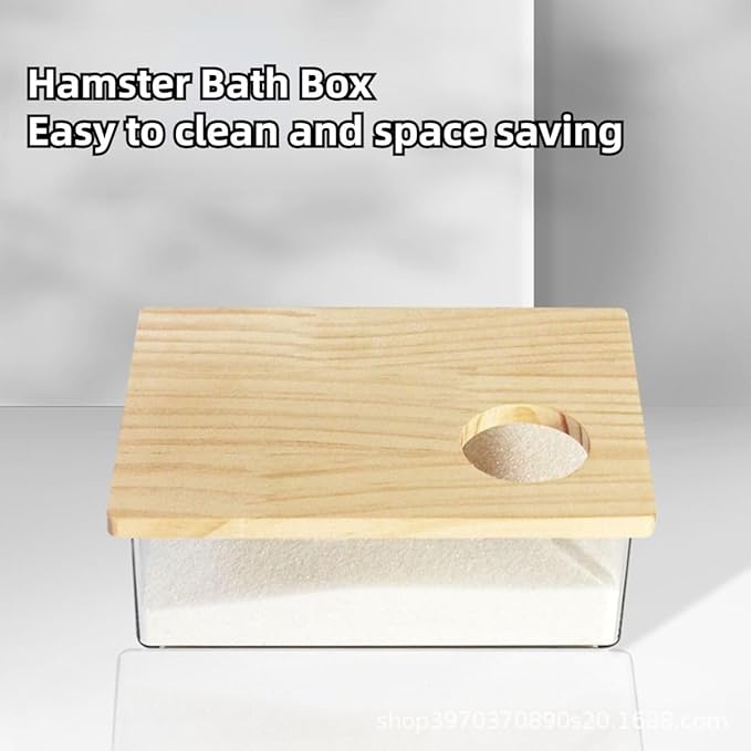 Hamster Sand Bath Box Container, Small Pet Sandbox Lid Design Take Bath Wooden Sandbox Dust Bath, Transparent Bathroom & Digging Box Acrylic Syrian Hamster Litter Box Small Animal Accessories (B)
