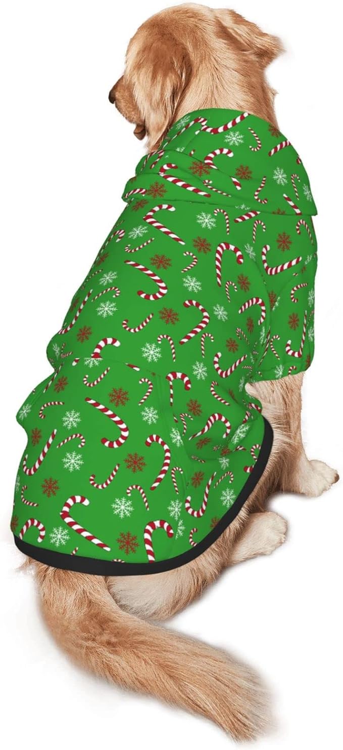 Green Candy Cane Hoodie,Christmas Cosplay Dog Clothes with Pocket and Hat Winter Clothes Sweaters Medium