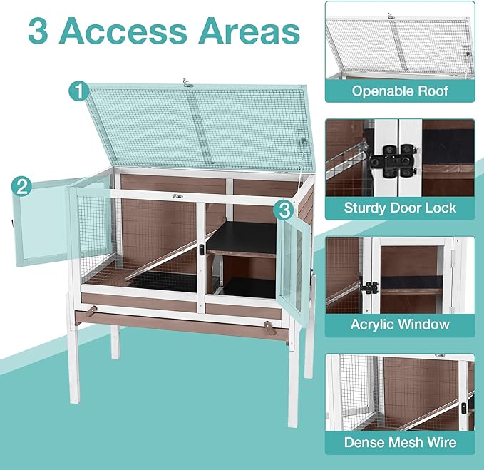 Guinea Pig Cage with Wooden Stand,Indoor Rabbit Hutch with 2 Stories,Hamster Cage with Anti Chew Ramp,Hideout, Platform, Pull Out Tray (Brown)