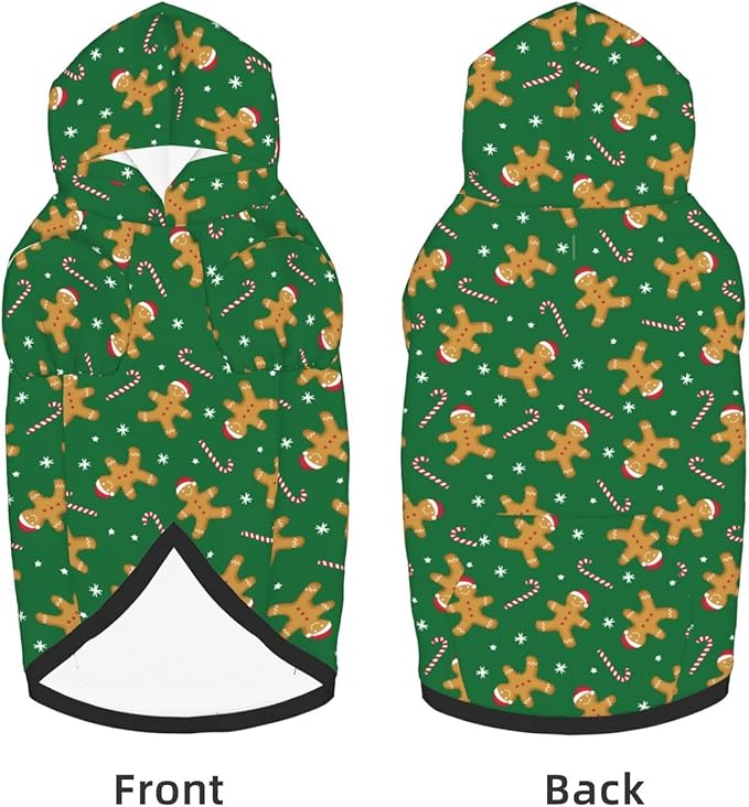 Green Christmas Gingerbread Men Candies Hoodie,Christmas Cosplay Dog Clothes with Pocket and Hat Winter Clothes Sweaters Xx-Large