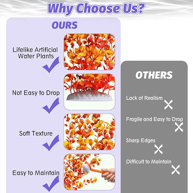 Hamiledyi Aquarium Plastic Plants Aquarium Decor Artificial Fish Tank Plants,Tall Fish Tank Decorations, Extra Large Aquarium Plant 23.6-inch Tall,2PCS（Orange Style B）