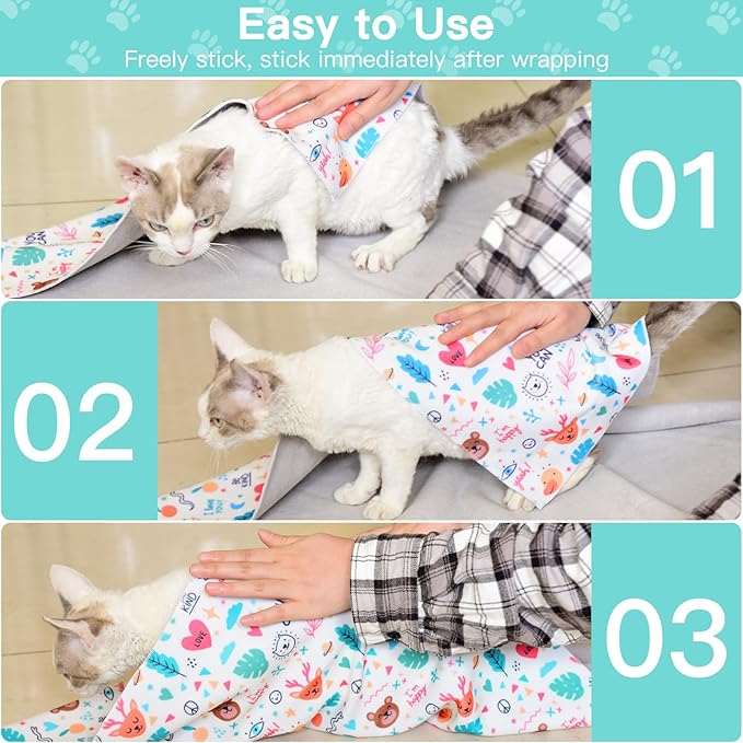 17.7" Cat Grooming Wrap, Cat Wrap for Cutting Nails, Self-Adherent Fabric Wrap for Cats, Cat Burrito Wrap Anti-Scratch, Anti-Escape, Multifunctional Swaddle Wrap Pet Tool (Orange Kitten, Medium)