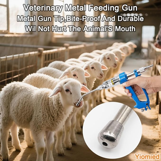 20ML Veterinary Metal Feeding Gun, Continuous Drench Gun Dosing Device Veterinary Adjustable Medicine Dispenser Husbandry Autonomous Feeding Tool, for Pig Cow, Sheep, Horse (Blue, 20ML No Bottle)