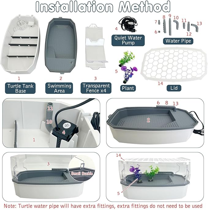 Hamiledyi Acrylic Turtle Aquarium Kit with Lid, Water Pump, Basking Platform, Bottom Drainage, Multi-Function Area Habitat for Turtles, Crabs, Crayfish, Tortoises