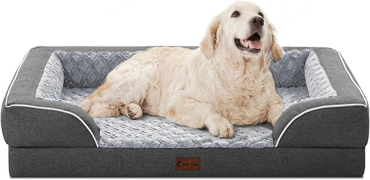Orthopedic XL Dog Bed for Extra Large Dogs, Waterproof Memory Foam Dog Beds with Sides, Non-Slip Bottom and Egg-Crate Foam Big Dog Couch Bed with Removable Washable Cover(X-Large,Dark Grey)