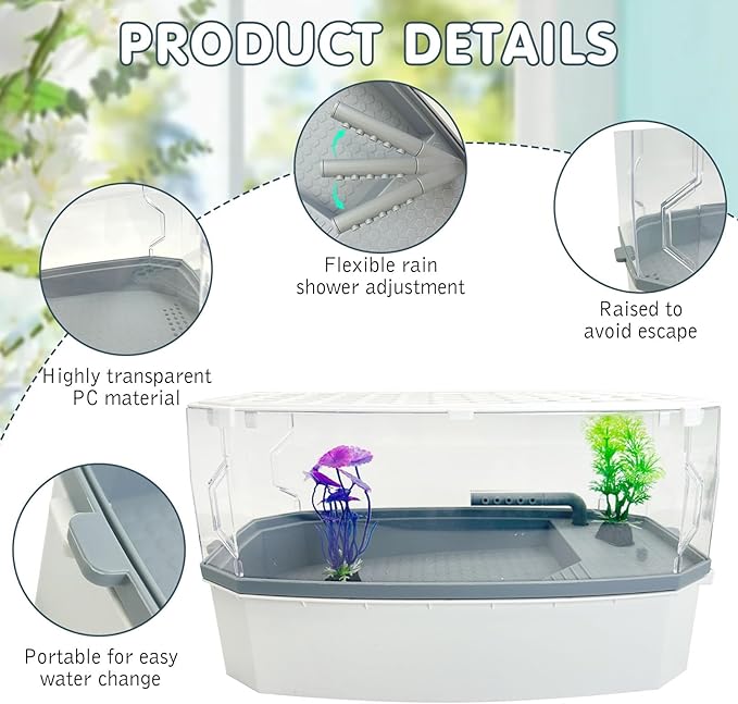 Hamiledyi Acrylic Turtle Aquarium Kit with Lid, Water Pump, Basking Platform, Bottom Drainage, Multi-Function Area Habitat for Turtles, Crabs, Crayfish, Tortoises