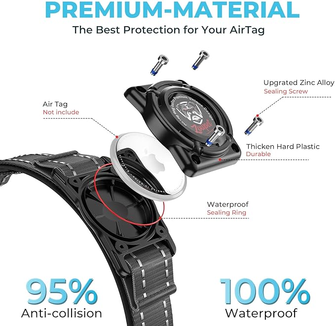 2025 Upgrade Airtag Dog Collar, Reflective Dog Collar with Airtag Holder, IP68 Waterproof| Metal Buckle| Ultra-Durable| Comfortable Padded, GPS Dog Collars for Medium Large Dogs (Black,L)