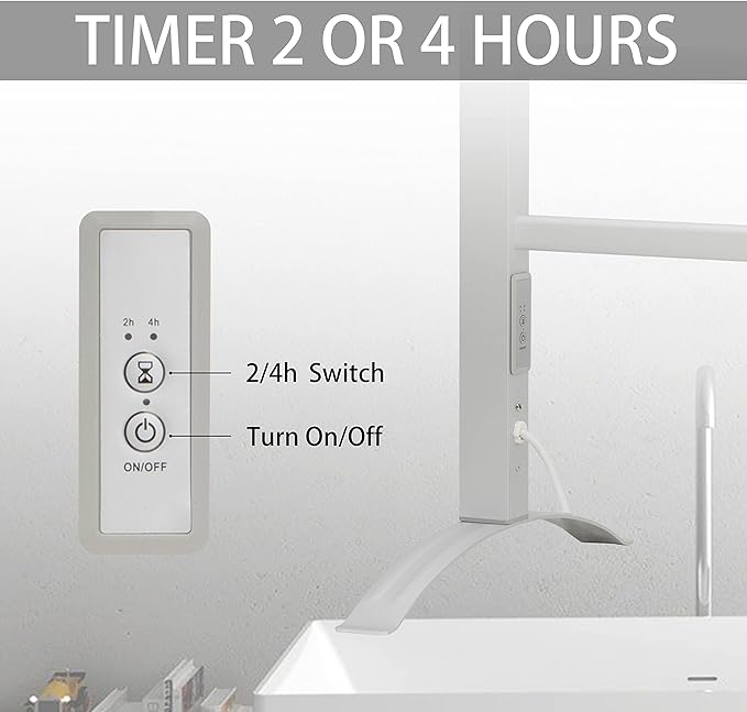 KEG Towel Warmer 6 Bars for Bathroom Freestanding or Wall Mounted Bath Towel Heater Plug-in with Built-in Timer Silver