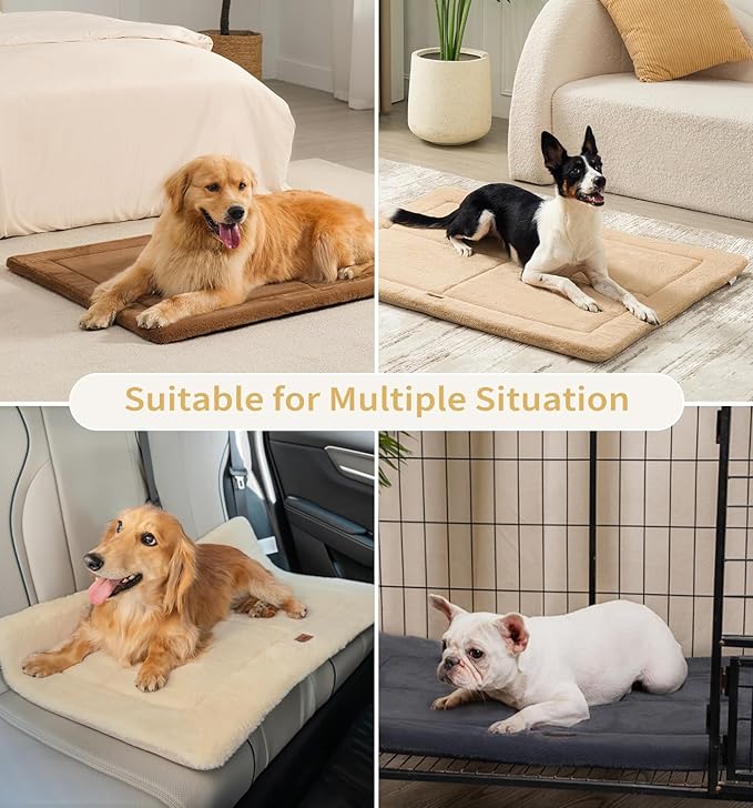 MADE 4 PETS Dog Crate Pad Bed for Large Dogs, Washable & Reversible, Anti-Slip Kennel Mat for Cozy Sleeping, Soft Fluffy Dog Bed for Indoor & Outdoor Use, 44"x32", Beige