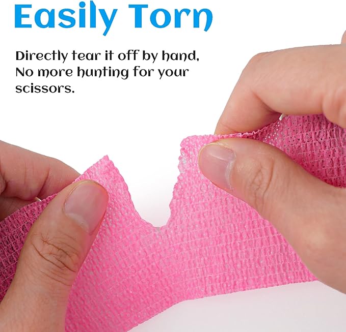 24 Rolls Pink Elastic Self Adhesive Bandage Wrap, Breathable Flexible Fabric Non Woven Cohesive Bandage, Ankle Sprains Swelling Medical First Aid Sports Athletic Tape, Dogs Pet Vet Wrap 2 in x 5 Yards