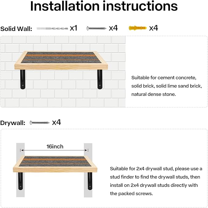Handcrafted Wood Cat Perch & Shelves - Floating Shelf with Cat Hammock Seat, Lounge Bed, Climbing Steps for Relaxing, Playing and Scratching