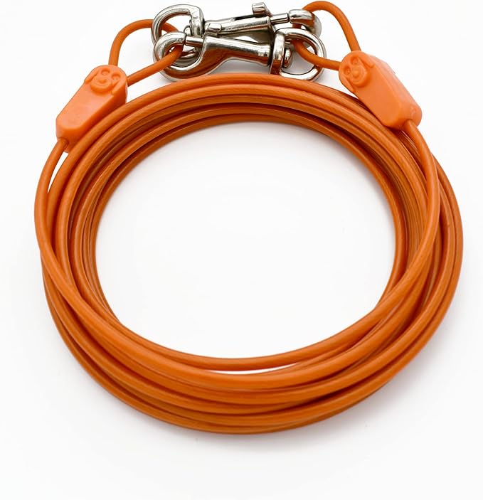 25 ft Tie-Out Cables for Dogs - Strong, Safe, and Durable Dog Tie-Outs for Small Dogs up to 90 Pounds - Weather and Wear Resistant Galvanized Aircraft Cable for Outside Use