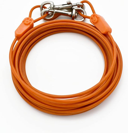 25 ft Tie-Out Cables for Dogs - Strong, Safe, and Durable Dog Tie-Outs for Small Dogs up to 90 Pounds - Weather and Wear Resistant Galvanized Aircraft Cable for Outside Use