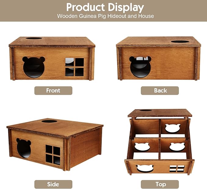 Hamster Multi Chamber Maze Hideout: Wooden Maze Tunnel House Exploring Toys for Hamster Gerbils Mice Guinea Pig Chinchillas, Small Animals Hideout and House - Brown