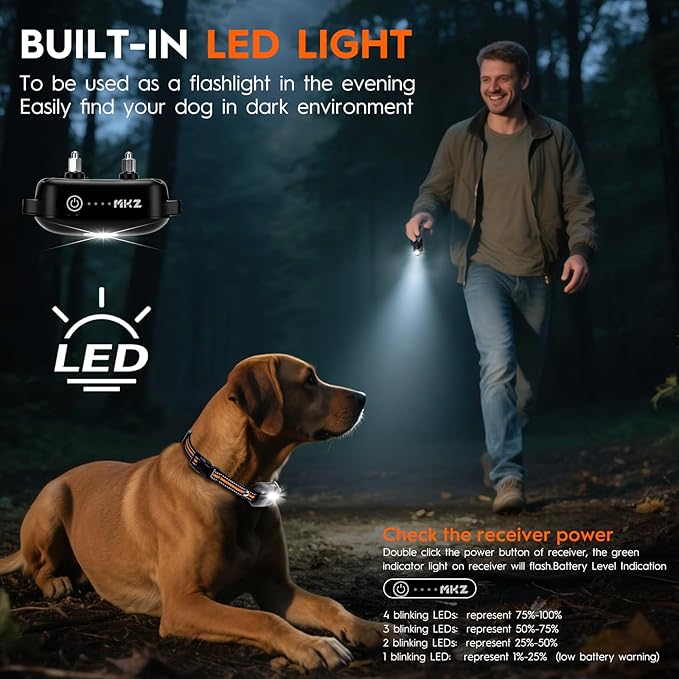 3 Dog Shock Collar with Remote,4200FT Dog Training Collar with Battery Display, 4 Trainning Modes,Rechargeable Electric Dog Collar for Large Medium Dogs (15-120Lbs) with Flash Light