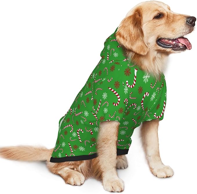 Green Candy Cane Hoodie,Christmas Cosplay Dog Clothes with Pocket and Hat Winter Clothes Sweaters Medium