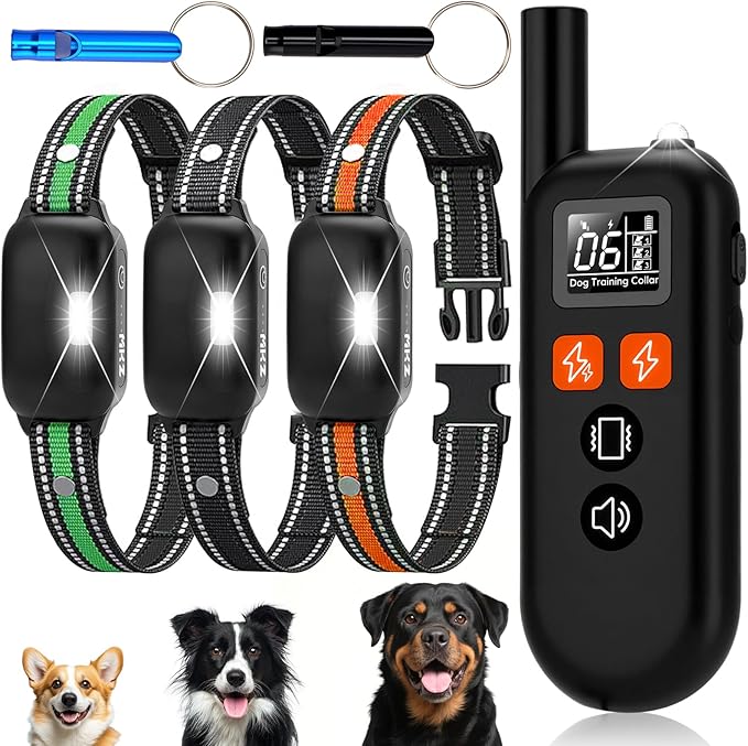 3 Dog Shock Collar with Remote,4200FT Dog Training Collar with Battery Display, 4 Trainning Modes,Rechargeable Electric Dog Collar for Large Medium Dogs (15-120Lbs) with Flash Light