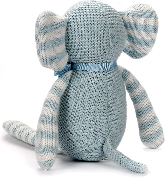 100% Organic Cotton Baby Elephant Stuffed Animal 7.1" | Blue Soft Toy for Newborn