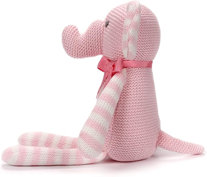 100% Organic Cotton Baby Toys Pink Elephant Stuffed Animals for Newborn 7.1"