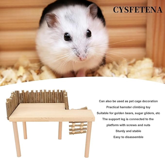 Hamster Cage Platform, Decorative Wooden Small Pet Activity Playground with Ladder, Hamster Wooden Platform for Squirrel Guinea Pig Golden Bear Sugar Glider