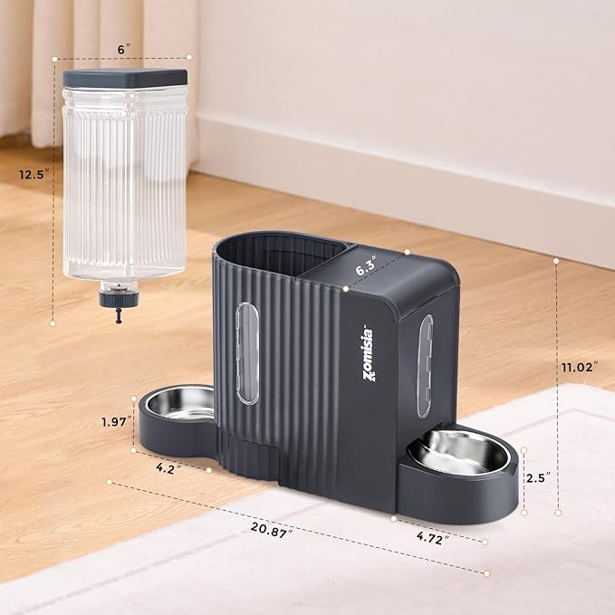 Gravity Cat Feeder and Water Dispenser with 304 Stainless Steel Bowls, 2 in 1 Automatic Cat Feeder with 180 Degree Rotatable Water Bowl, Large Capacity for Puppy Kitten Rabbits, Blue
