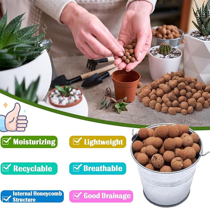 Halatool 2 LB Natural Expanded Clay Pebbles for Plants 4mm-16mm Clay Balls 100% Organic Hydroton Leca Balls for Indoor Plants Hydroponic Growing Gardening Orchids Drainage Decoration Aquaponics