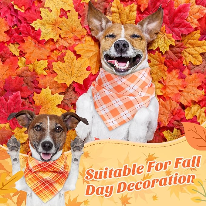 100 Pieces Fall Dog Bandanas Bulk Plaid Bandanas for Dogs Autumn Thanksgiving Soft Doggie Bibs Adjustable Triangle Scarves for Small Medium Large Pet Fall Autumn Costume