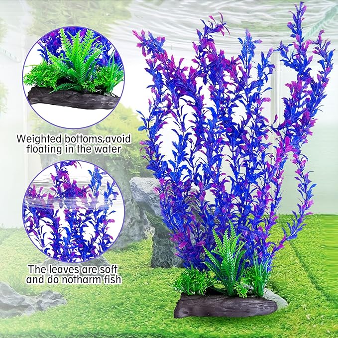 Hamiledyi Aquarium Plastic Plants Aquarium Decor Artificial Fish Tank Plants,Tall Fish Tank Decorations, Extra Large Aquarium Plant 20.4-inch Tall,1PCS