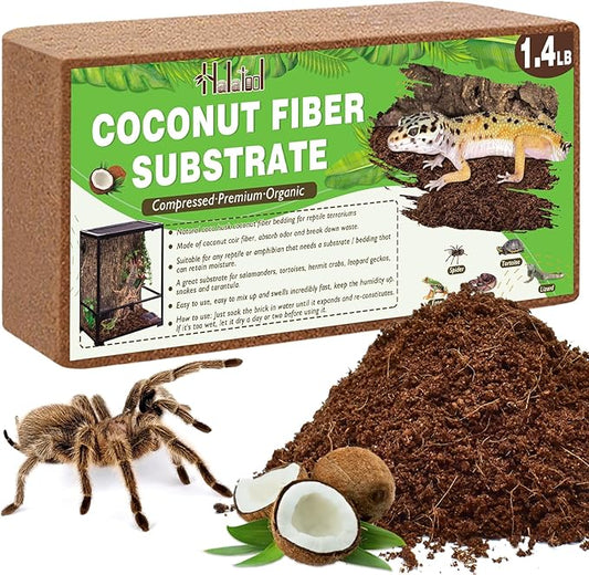 Halatool 1.4LB Coconut Fiber Substrate for Reptile Bedding Natural Coconut Husk Substrate for Snake Tarantula Enclosure Tortoises Habitat Spider Leopard Gecko Tank, Fill 2.1 Gallon Terrarium