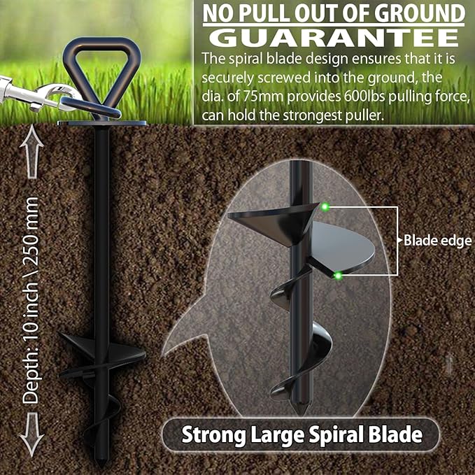 25 ft Dog Tie Out Cable and Stake - Durable & Sturdy Yard Leash and Stake for Small Medium Large Dogs Up to 125lbs No Tangle Dog Leads for Yard Camping Outside (25ft - 125lbs, Black)